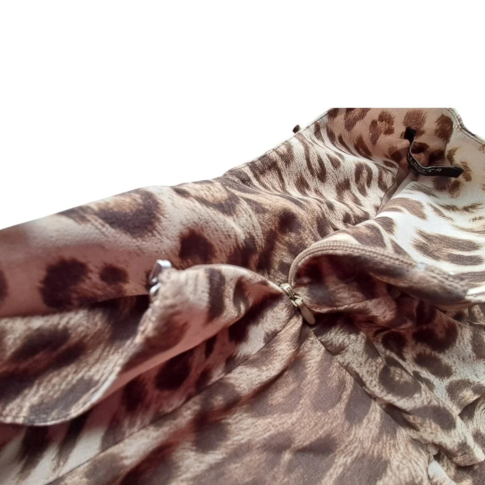 Talbots Leopard Print Tiered Ruffle Mini Skirt Brown Tan Petites 14P Zipper Back